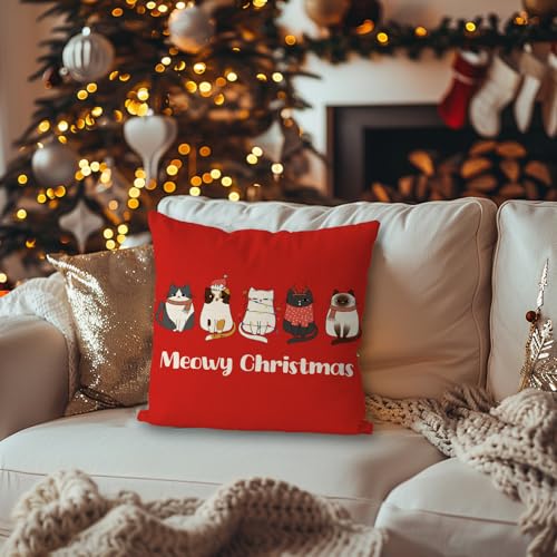 Christmas Pillow Covers 18x18 Inch Cat Christmas Decor Pillowcase Red Xmas Throw Pillow Covers Home Sofa Living Room Decorative Cushion Case