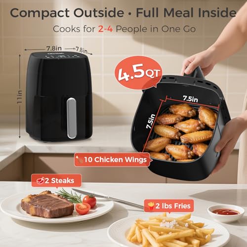 OSTBA 4.5QT Air Fryer with LED Touch Screen & 6 Presets - Compact Oil-Free Cooking