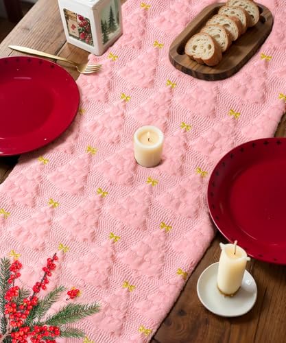 SEGXCFL Pink Tree Christmas Table Runner 72x13in Faux Fur & Velvet Decor