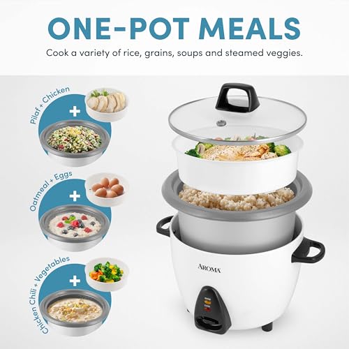 Aroma 10-Cup Uncooked Rice Cooker & Steamer - White, Model ARC-360-NGP