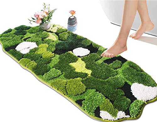 Green Moss Bathroom Runner Rug 1'8" x 3'7" - Plant Leaf Bath Mat