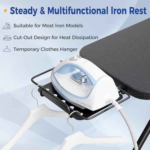 BEWISHOME Full Size Ironing Board 43x13 with Heat-Resistant Cover & Iron Rest