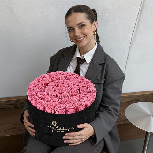 Pink Forever Roses Bouquet - Preserved Roses in a Gift Box - 47 Real Flowers - Soklopi