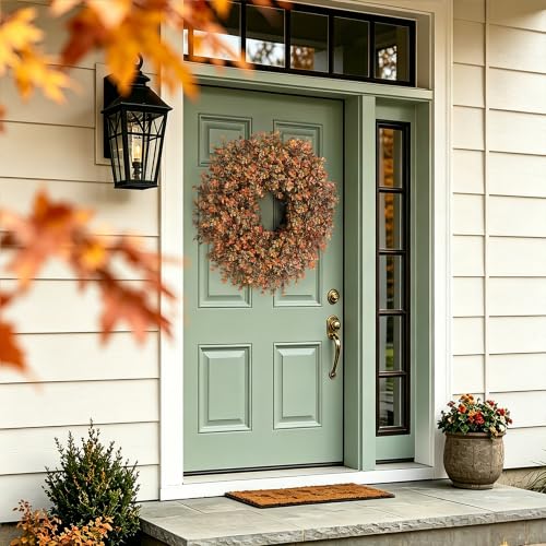 Fall Wreath for Front Door - 26 Inch Artificial Autumn Boxwood Decor - Orange