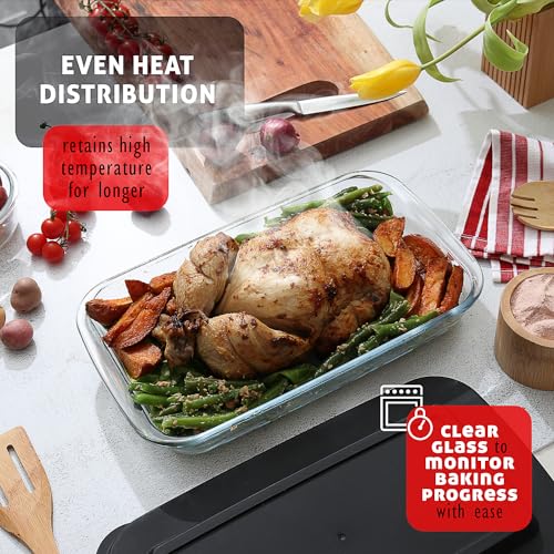 EATEX 8-Piece Black Glass Casserole Bakeware Set with Lids - Oven & Freezer Safe, 4 Pack