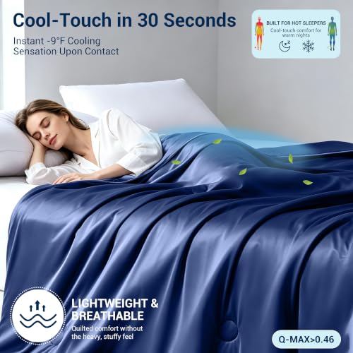 Cooling Comforter King Midnight Blue Ice Silk for Hot Sleepers