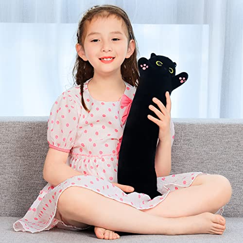 Black Cat Plush Toy Soft Long Cat Pillow Plushies Doll Stuffed Animal Plush Body Pillow Black Sesame Meowchi Sofa Throw Pillow Decoration Gift for Kids Girl, 50cm/19.7inch