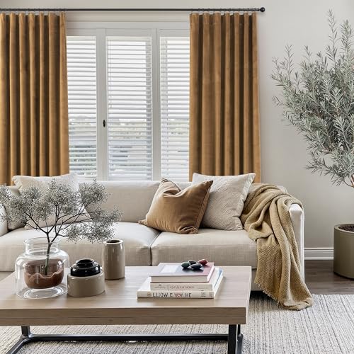 Velvet Room Darkening Curtains 52x84 Inches Set of 2 - Gold Brown Insulated Luxury Drapes