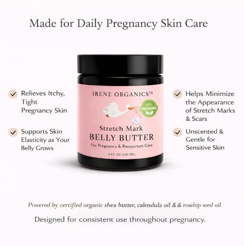 Irene Organics Organic Belly Butter - Award-Winning Stretch Mark Prevention & Treatment Balm | 4oz Hydrating Tummy Cream