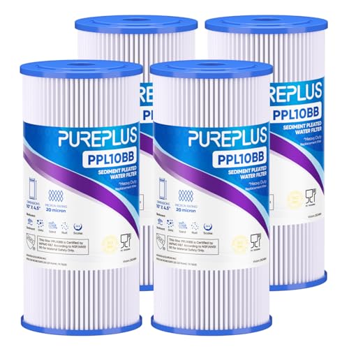 PUREPLUS 20 Micron 10" x 4.5" Whole House Pleated Sediment Filter,4