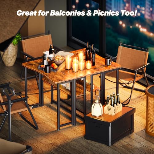 Huuger Rustic Brown 31.5 Inch Folding Desk with Storage Shelf, Compact Home Office Table