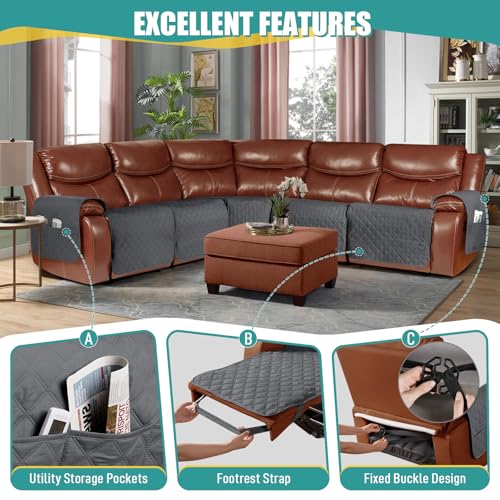 Ruaozz Waterproof 5-Piece Recliner Sectional Sofa Cover - Dark Grey, L Shape