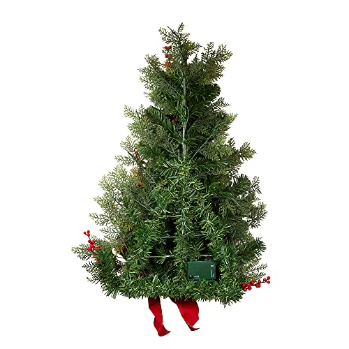 Pre-Lit Wall Christmas Tree with Red Bow - Battery-Operated, 26 Inch Holiday Decor