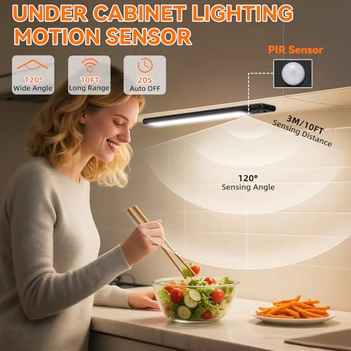 Wireless Under Cabinet Lighting 10-inch Motion Sensor Light 3-Pack - Black