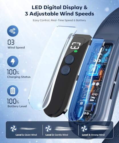 Beyn Light Blue Neck Cooler Fan with 6000mAh Battery, 3-Speed Personal Air Conditioner