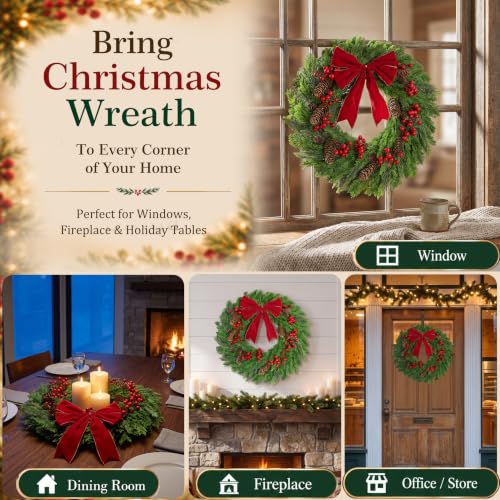 20 Inch Artificial Christmas Wreath for Front Door - Rustic Holiday Decor
