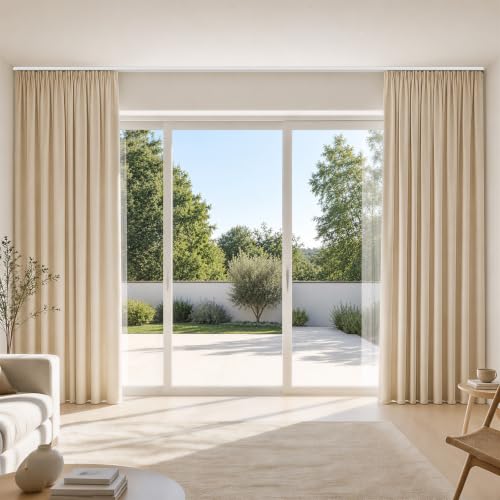 Silent Ceiling Curtain Track 9-12ft Heavy Duty Aluminum Room Divider Rail with Hooks & Clips - White Variation 9ft-12ft