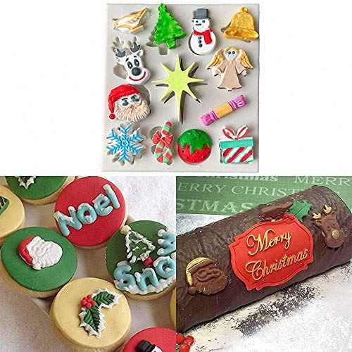 Set of 4 Christmas Fondant Molds, Xmas Cake Cupcake Decoration Silicone Chocolate Candy Mold, Christmas Tree/Gingerbread Man/Reindeer/Snowflake/Santa Claus Xmas Decor Resin Clay Molds