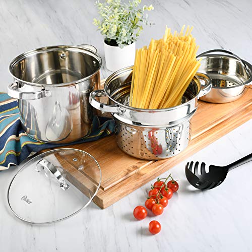 Oster Sangerfield 5-Quart Stainless Steel Pasta Pot Set with Lid, Steamer & Strainer
