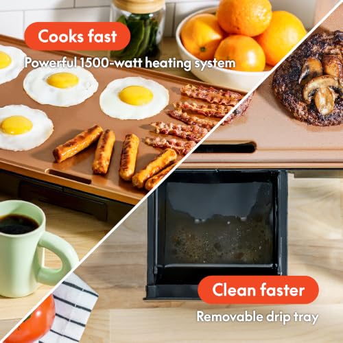 Bella XL 12x22 Inch Electric Non-Toxic Ceramic Titanium Griddle - Copper