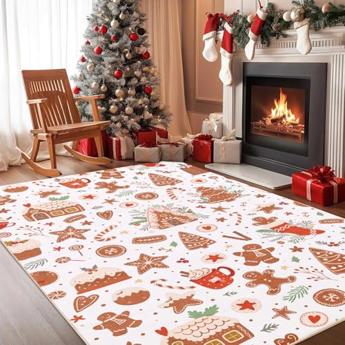 Aldopein White 4x6 Christmas Area Rug Vintage Farmhouse Gingerbread Candy Cane