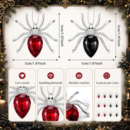 FillTouch 12Pcs Crystal Gothic Spider Christmas Ornaments 1.97in
