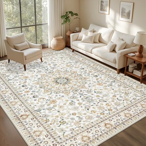 5x7 Area Rugs Living Room: Washable Vintage Rug for Bedroom Beige