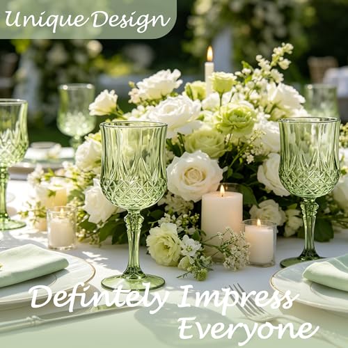 Green Plastic Wine Glasses 7oz Set of 48 for Weddings & Parties - Reusable Goblets
