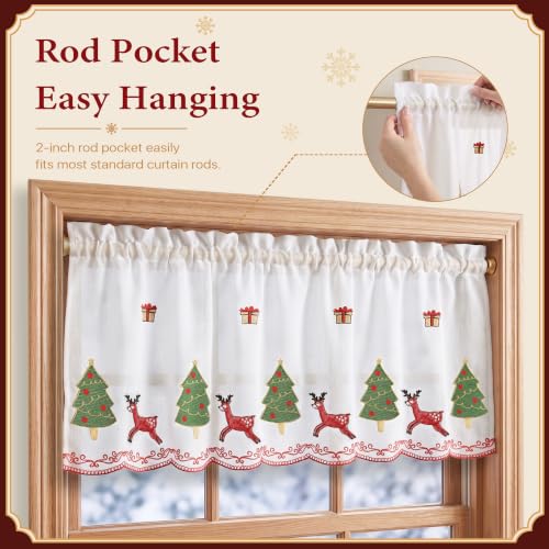 RYB HOME Christmas Reindeer Valance Curtain 52" x 18" for Kitchen & Window Decor