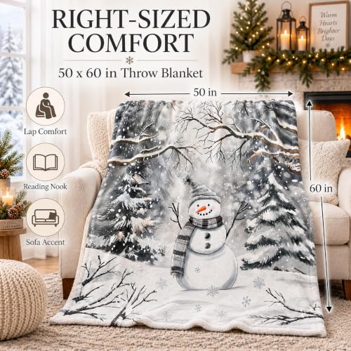Zzkol Gray Snowman Winter Throw Blanket 50" x 60" - Flannel Christmas Decor
