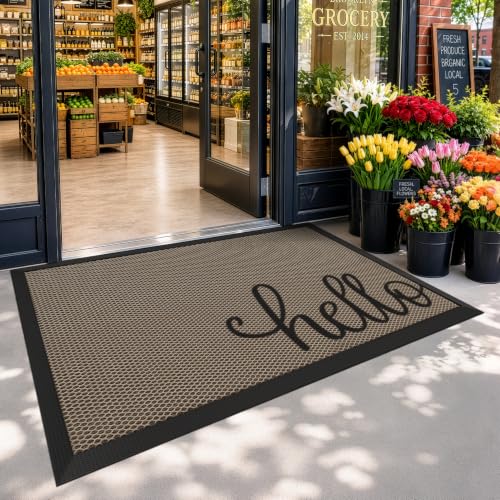 LUMI Outside Welcome Door Mat 32x47 - Non-Slip Durable Rubber, Easy Clean, Hello Variation