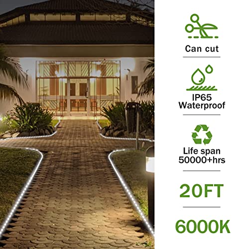GUOTONG White 20ft Outdoor Rope Lights – Daylight White, Waterproof, Cuttable & Connectable