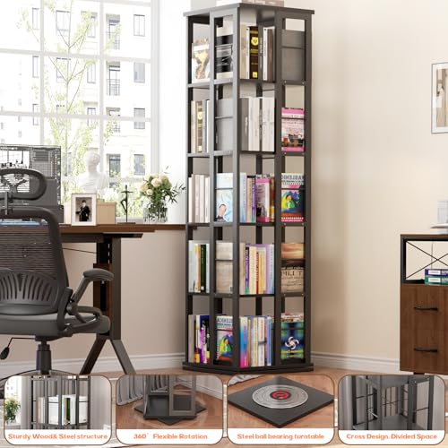 Aheaplus Black 5-Tier Rotating Corner Bookshelf - 360° Spinning Wood Display