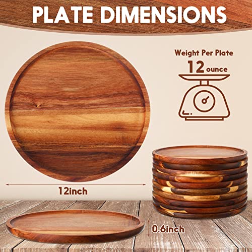 Rtteri Set of 10 Acacia Wood Dinner Plates 12x0.6 Inch - Serving & Charger Trays