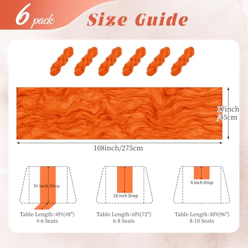 6 Pack Orange Cheesecloth Table Runner 17x108 in - Semi Sheer Boho Gauze, 9ft Each, RealBox