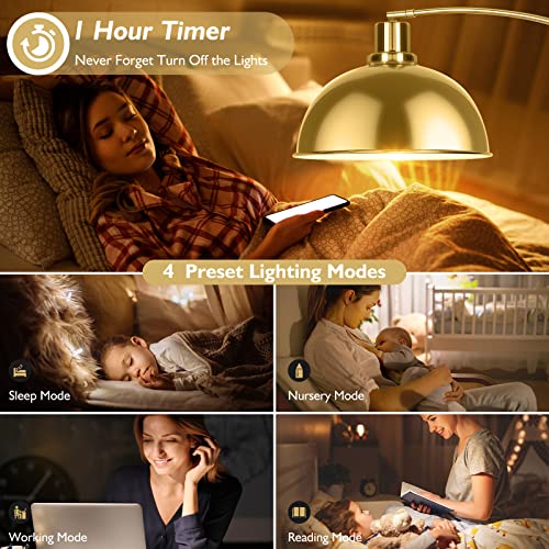 Gold Arc Floor Lamp for Living Room & Bedroom - Dimmable Over Couch Reading Lamp with Remote Control