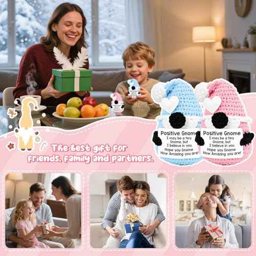 2 PCS Gnomes Gifts for Women, Handmade Positive Gnome, Emotional Support Crochet, Encouragement Gifts for Girlfriend Daughter Mom Coworkers Teacher Students Birthday Gift Ideas