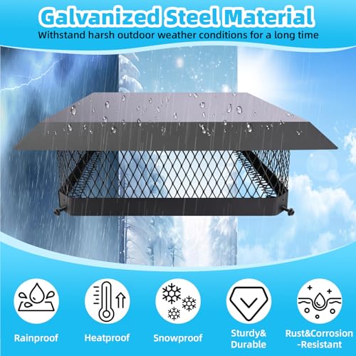 18x18 Inch Chimney Cap Cover for Outside Fireplace - Black Galvanized Steel