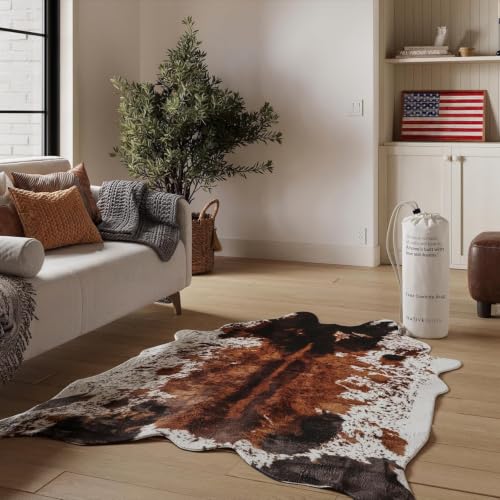 NativeSkins Brown Faux Cowhide Rug 4'7"x6'7" Semicircular Washable Non-Shedding
