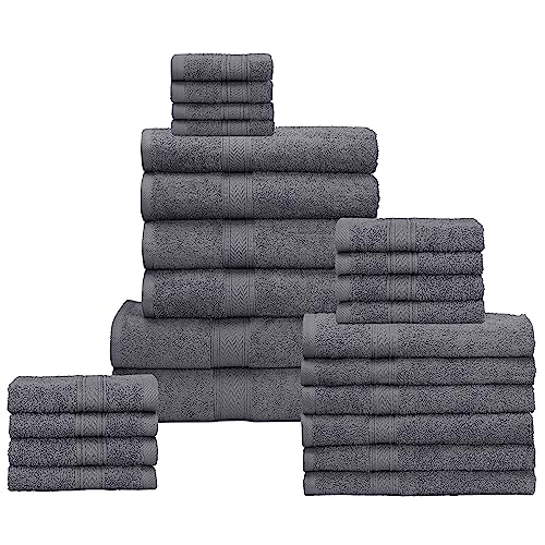 HILLFAIR 24-Piece Cotton Bath Towel Set - Platinum, Includes Oversized & Hand Towels
