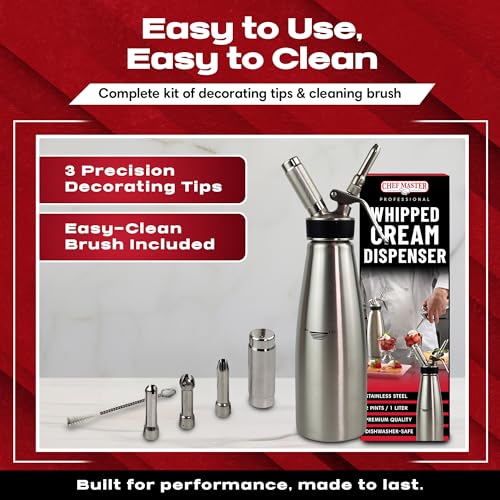 Chef Master 2 Pint Stainless Steel Whipped Cream Dispenser 1L - Professional & Reusable