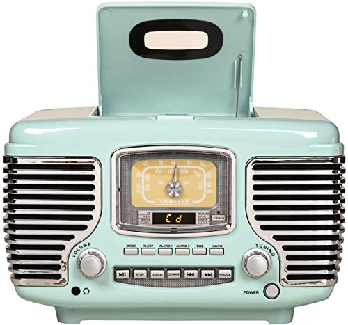 Crosley Corsair Radio CD Player with Bluetooth - Aqua Blue, AM/FM, Alarm Clock