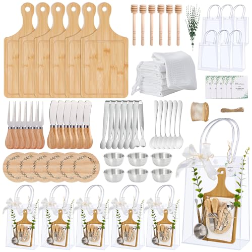 Wishfond 6-Piece Bamboo Baby Shower Gift Set with Cheese Boards & Utensils - Silver Square