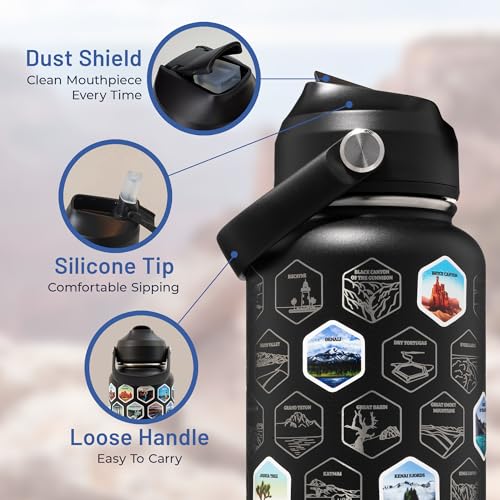 BlueTrail National Parks Water Bottle with Stickers - Midnight Edition