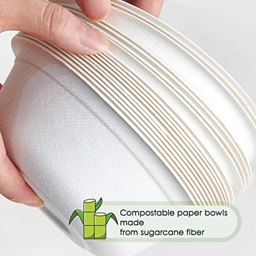 Disposable Paper Bowls 12 oz Compostable Heavy Duty 500 Pack - White