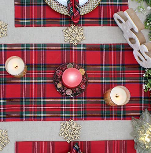 Cotton Craft Christmas Table Runner - Red Green Multi Plaid 13x72 Inch