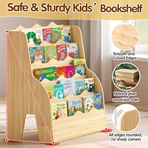 Chuiendi 5-Tier Kids Wooden Bookcase - 31.5" Montessori Front-Facing Organizer