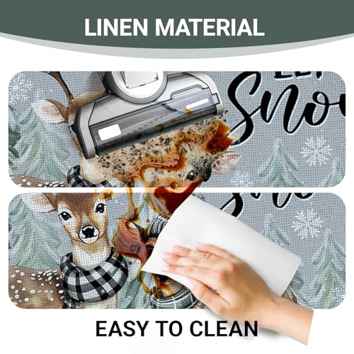 Gray Deer Snowman Winter Reindeer Kitchen Rugs Set of 2 - Non-Slip Decor Mats