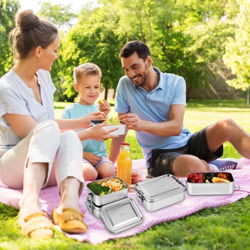 4 Pack 550ml Stainless Steel Bento Lunch Boxes Leakproof Food Containers