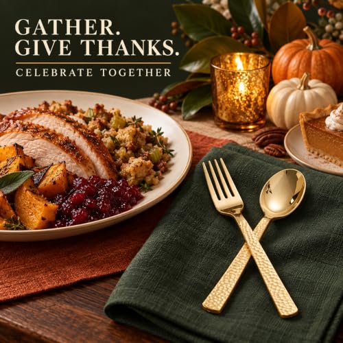 Gold Plastic Spoons and Forks Set - Disposable Silverware for Parties, 400 Pieces